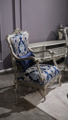 Luxus Einsitzer Sessel Polster Möbel Blau Blumenmuster Sofa Lounge Barock