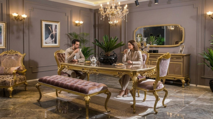 Klassische Esszimmer Garnitur Tisch Stuhl Set Kommode Spiegel Hocker 6tlg