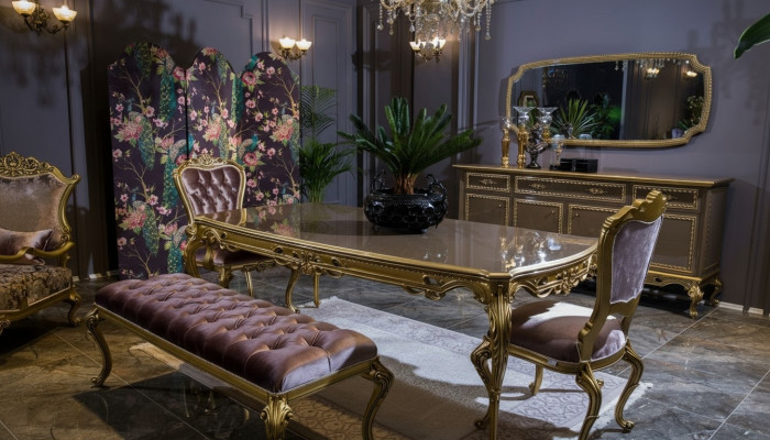 Klassische Esszimmer Garnitur Tisch Stuhl Set Kommode Spiegel Hocker 6tlg