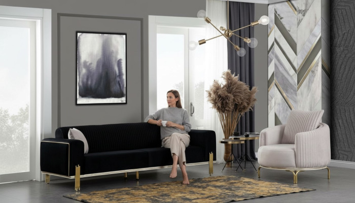Luxus Garnitur Set Sofagarnitur 331 Sitz Sofa Sofas Sessel Stoff 3tlg. Sets Neu