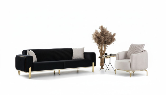 Luxus Garnitur Set Sofagarnitur 331 Sitz Sofa Sofas Sessel Stoff 3tlg. Sets Neu