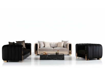 Luxus Garnitur Set Sofagarnitur 3+3+1 Sitzer Sofa Sofas Sessel Stoff 3tlg. Sets