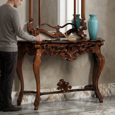 Designer Konsolentisch Holz Tisch Konsole Luxus Konsolen Tische Italien Möbel