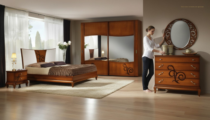 Schlafzimmer Bett Nachttisch Kleiderschrank Kommode Spiegel Luxus Neu Set 6tlg.