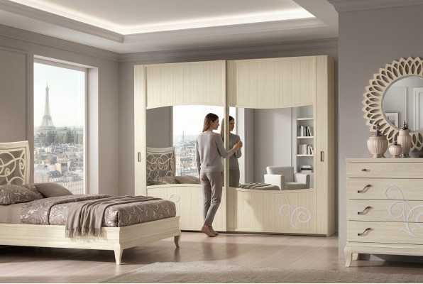 Kleiderschrank mit Schiebetüren Schlafzimmer Schrank Wand Schränke Weiß Spiegel
