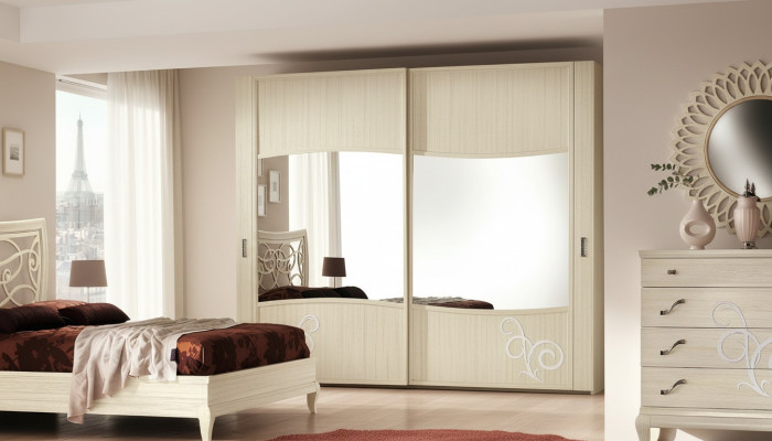 Kleiderschrank mit Schiebetüren Schlafzimmer Schrank Wand Schränke Weiß Spiegel