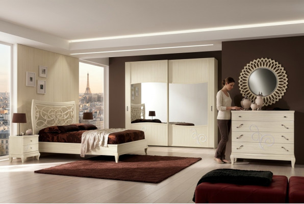 Schlafzimmer Bett Nachttisch Kleiderschrank Kommode Spiegel Gruppe Neu Set 6tlg.
