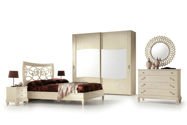Schlafzimmer Bett Nachttisch Kleiderschrank Kommode Spiegel Gruppe Neu Set 6tlg.