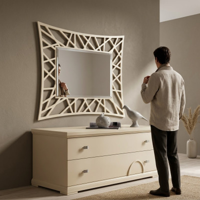 Spiegel Hängespiegel Holz Modern Wandspiegel Möbel Spieglein Design 90x90 Neu