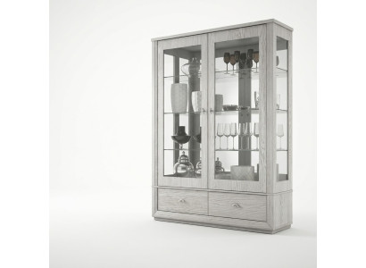 Luxus Schaufenster Vitrine Vitrinen Glas Schrank Modern Holz Grau Regal Möbel