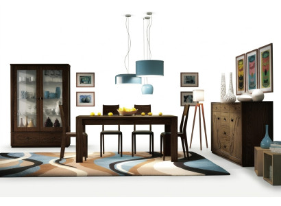 Ess Gruppe Set 7tlg. Esszimmer Esstisch Stuhl Kommode Vitrine Tisch Tische Holz