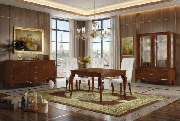 Garnitur Esszimmer Esstisch Stuhl Kommode Vitrine Tisch Tische Gruppe Set 7tlg.