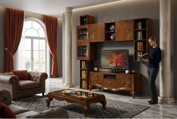 Klassisch Gruppe rtv Set Wohnzimmer Vitrine tv Modern Holz Möbel Schrank Stil