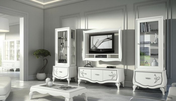 Garnitur rtv Set 4tlg. Wohnwand TV Lowboard Vitrine Sideboard Schrank Design Neu