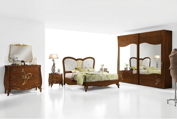 Schlafzimmer Bett Nachttisch Kleiderschrank Kommode Spiegel Neu Luxus Set 6tlg