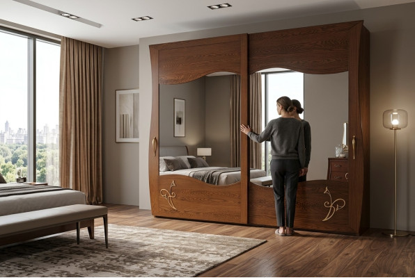 Kleiderschrank Schrank Spiegel Holz Möbel Schränke Garderobe Holz Italien Neu