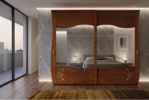 Kleiderschrank Schrank Spiegel Holz Möbel Schränke Garderobe Holz Italien Neu