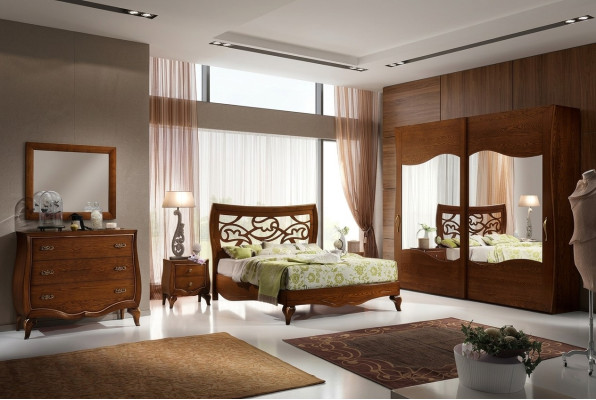 Schlafzimmer Bett Nachttisch Kleiderschrank Kommode Spiegel Garnitur Set 6tlg