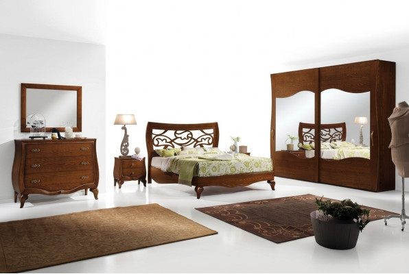 Schlafzimmer Bett Nachttisch Kleiderschrank Kommode Spiegel Garnitur Set 6tlg