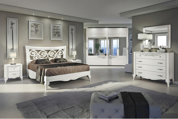 Set 6tlg Schlafzimmer Bett Nachttisch Kleiderschrank Kommode Spiegel Garnitur