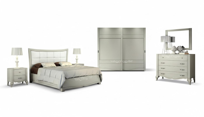 Luxus Set 6tlg Schlafzimmer Bett Nachttisch Kleiderschrank Kommode Spiegel Holz