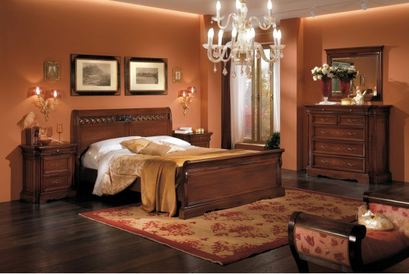5tlg.Set Schlafzimmermöbel Bett 2 Nachttische Kommode mit Spiegel Braun Neu