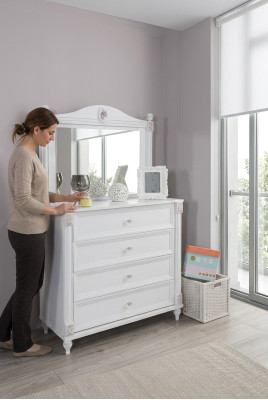Kommode mit Spiegel Kinderzimmer Kinderschrank Mädchen Jugendzimmer Weiß Möbel
