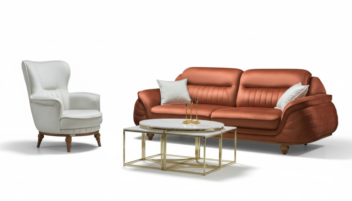 Sofa 3 Sitzer + Sessel Wohnzimmer Sofa Sofas Sessel Stoff Möbel Luxus