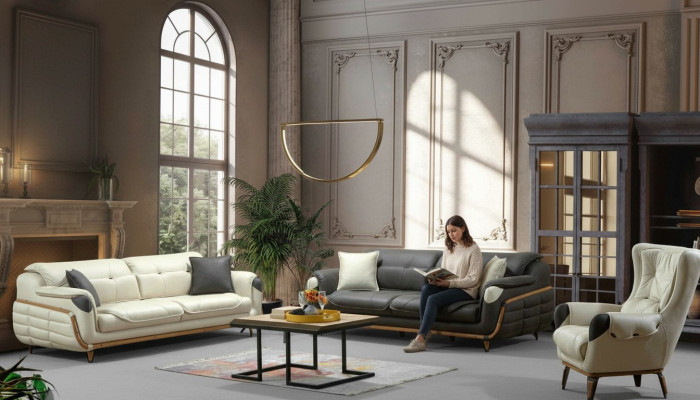 Sofagarnitur 3+3+1 Sitzer Gruppe Sofa Sessel Sofas Klassisches Set
