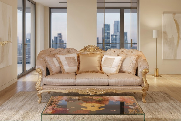 Chesterfield klasična trosedna sedežna garnitura tekstilna sofa 3 sedeži