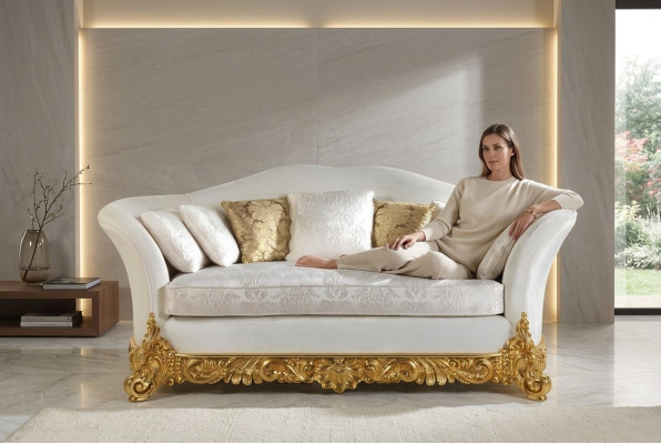 Weißes Sofa klassisches Dreisitzer Sofas Wohnzimmer Textil Couches 3 Sitze
