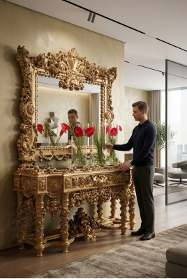 Konsolen Sideboard Tisch Kommode Echtholz Schnitzerei Spiegel Antik Stil Italien