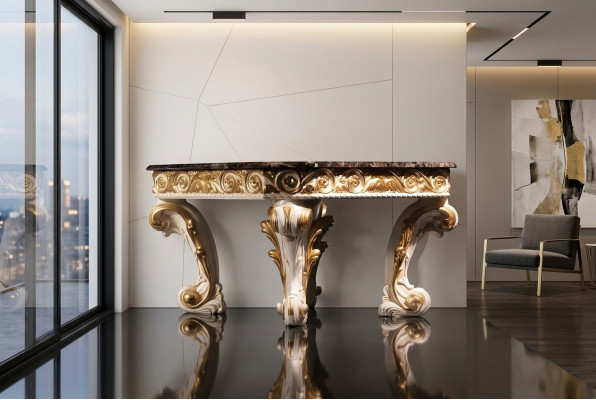Couchtisch mit Marmor Rund Tisch antike Beistelltisch Barock Rokoko Italienische