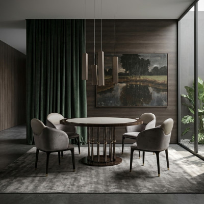 Gruppe Stühle Garnitur Textil Stoff Holz Gepolsterte Esszimmer Stühle 4x Stuhl