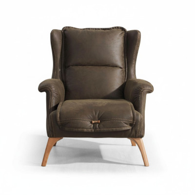 Weicher Ohrensessel Couch Sessel Einsitzer Möbel Sofa Wildleder Optik Schwarz