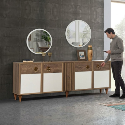 Kommode Schubladen Holz Sideboard Spiegel Massiv Wohnzimmer Kommoden