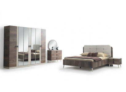 Komplettes Schlafzimmer Bett Bank Schminktisch Kleiderschrank Nachttisch 5tlg.