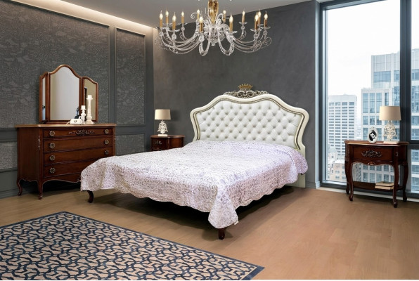 Komplettes 4er Set für Schlafzimmer Design modern luxuriöses Bett 2x Nachttisch Kommode