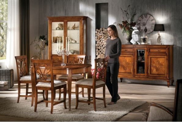 Esszimmer Set Garnitur Stühle 4x Vitrine Gruppe Essgruppe Vitrinen 7tlg. Kommode
