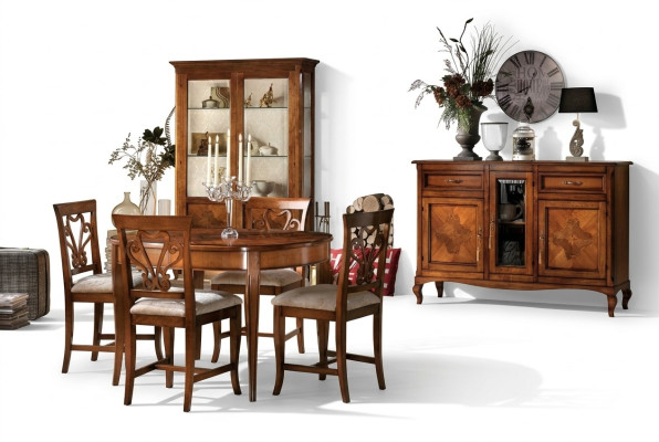 Esszimmer Set Garnitur Stühle 4x Vitrine Gruppe Essgruppe Vitrinen 7tlg. Kommode