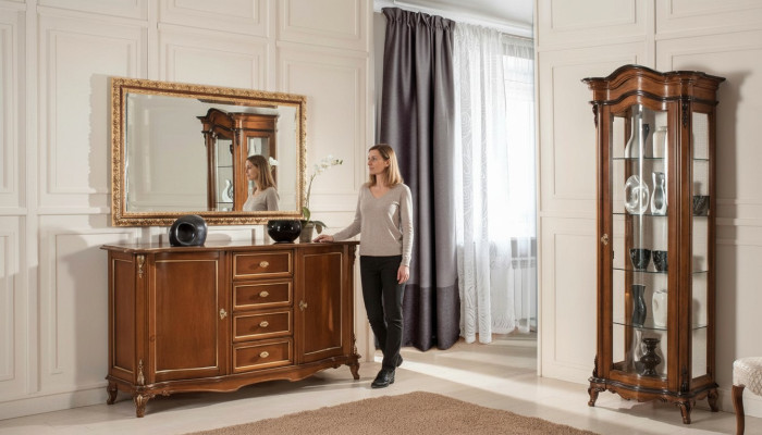 Esszimmer Garnitur Vitrine Schrank Kommode Spiegel Anrichte Italien Möbel 3tlg