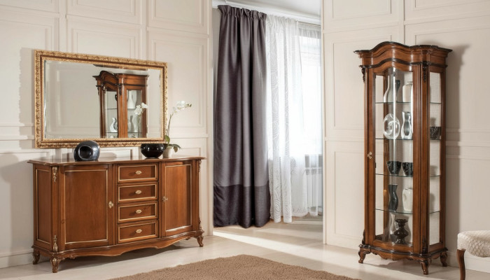 Esszimmer Garnitur Vitrine Schrank Kommode Spiegel Anrichte Italien Möbel 3tlg