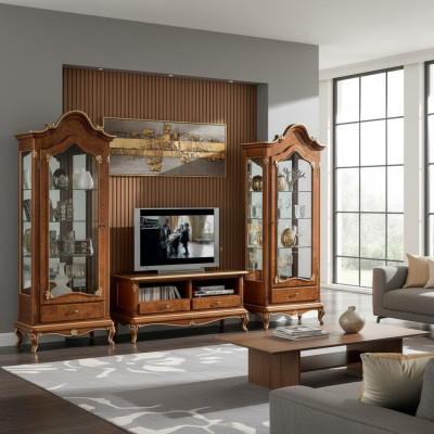 Wohnwand Set 3tlg. Wohnzimmer rtv Vitrine Anrichte Regal Luxus Wandschränke Neu