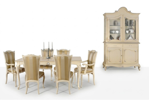Tisch Set Garnitur Esstisch 6 Stühle Luxus Stil Möbel 8tlg Stuhl Gruppe Vitrine