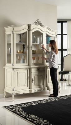 weiße Vitrine Italienische Luxus Möbel Vitrinen Anrichte Schrank Glas Schränke