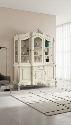 weiße Vitrine Italienische Luxus Möbel Vitrinen Anrichte Schrank Glas Schränke