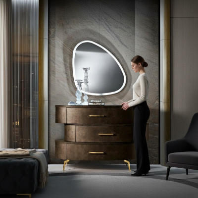 Kommode mit Spiegel Kommoden Schlafzimmer Schrank Holz Modern Design Braun Set