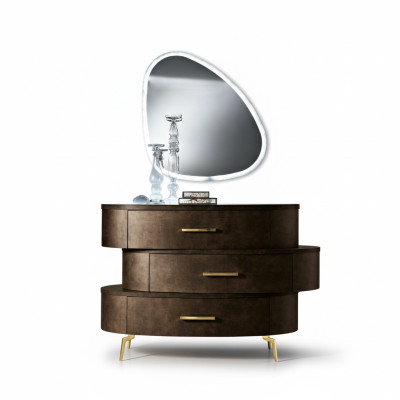 Kommode mit Spiegel Kommoden Schlafzimmer Schrank Holz Modern Design Braun Set