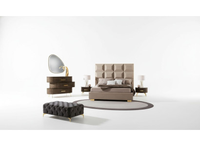 Luxus Set 5tlg. Schlafzimmer Bett Nachttisch Kommode Spiegel Garnitur Doppel Neu