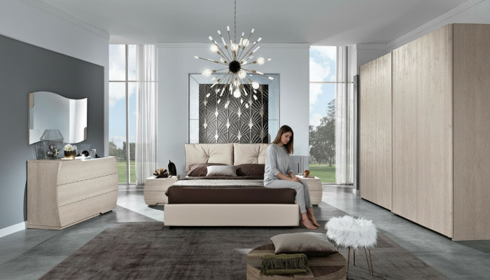 Luxus Set 6tlg. Schlafzimmer Bett Nachttisch Kommode Spiegel Kleiderschrank Neu